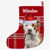 Schattigee Staffordshire Dog en Red Plaid Custom Grote Kerstsok (Achterkant)