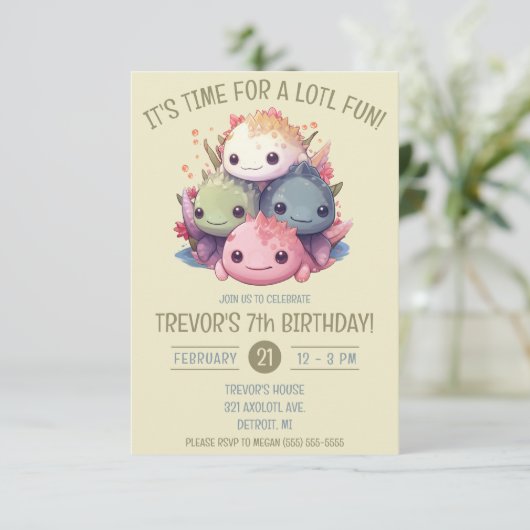 Schattigee stapel van Axolotls Verjaardagsfeest Kaart (Staand voorkant)