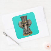 Schattigee Steampunk Baby Elephant Cub Vierkante Sticker (Envelop)