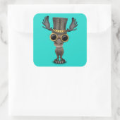 Schattigee Steampunk Baby Moose Vierkante Sticker (Tas)