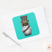 Schattigee Steampunk Baby Penguin Vierkante Sticker (Envelop)