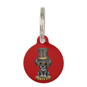 Schattigee Steampunk Black Lab Puppy Dog, rood Huisdierpenning