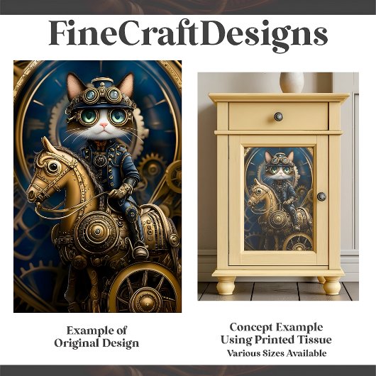 Schattigee Steampunk Cat op Brass Horse G3L Decoup Tissuepapier