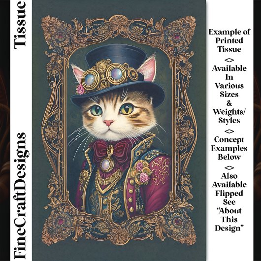 Schattigee Steampunk Cat, Top Hat, Lijst DG4L Deco Tissuepapier