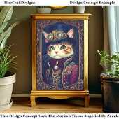 Schattigee Steampunk Cat, Top Hat, Lijst DG4LF Dec Tissuepapier