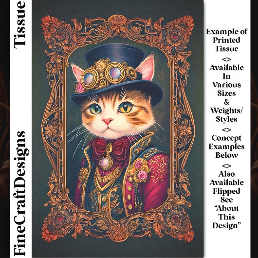 Schattigee Steampunk Cat, Top Hat, Lijst DG4LG Dec Tissuepapier