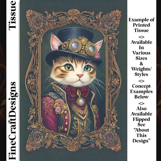 Schattigee Steampunk Cat, Top Hat, Lijst DG4R Deco Tissuepapier