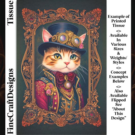 Schattigee Steampunk Cat, Top Hat, Lijst DG4RG Dec Tissuepapier