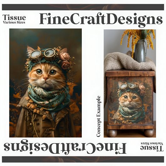 Schattigee Steampunk Cat Whimsical Attyre A5R Deco Tissuepapier