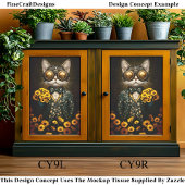 Schattigee Steampunk Cat, Yellow Flowers CY9L Deco Tissuepapier