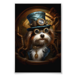 Schattigee Steampunk Dog In Pet & Goggles Faux Ink Foto Afdruk