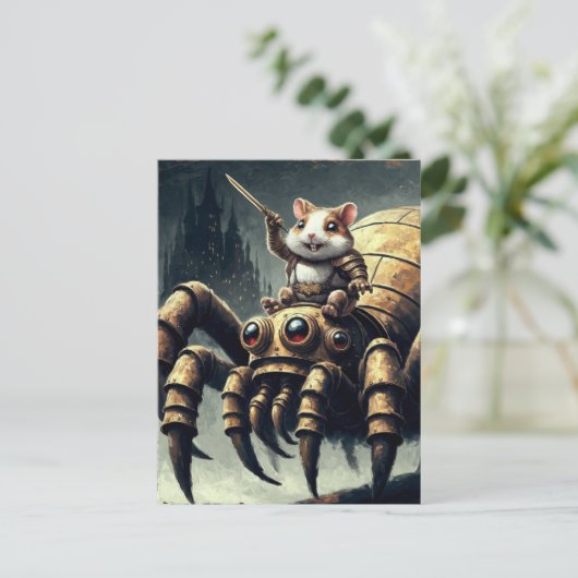 Schattigee Steampunk Hamster en Spider Briefkaart (Staand voorkant)