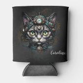 Schattigee steampunk kat met klokken en tandwielen blikjeskoeler (Voorkant)