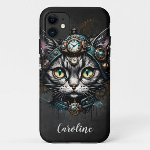 Schattigee steampunk kat met klokken en tandwielen Case-Mate iPhone case