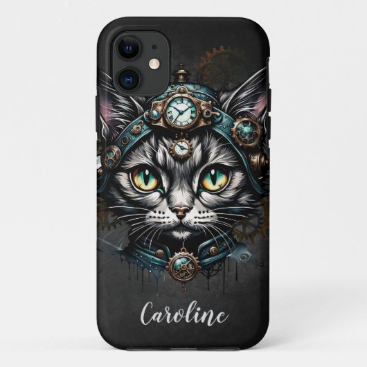 Schattigee steampunk kat met klokken en tandwielen Case-Mate iPhone case (Achterkant)