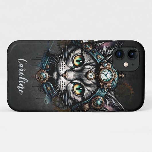 Schattigee steampunk kat met klokken en tandwielen Case-Mate iPhone case (Achterkant (horizontaal))