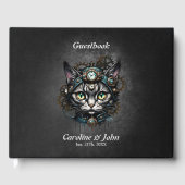 Schattigee steampunk kat met klokken en tandwielen gastenboek (Voorkant)