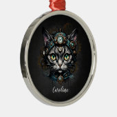 Schattigee steampunk kat met klokken en tandwielen metalen ornament (Rechts)