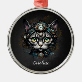 Schattigee steampunk kat met klokken en tandwielen metalen ornament