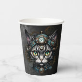Schattigee steampunk kat met klokken en tandwielen papieren bekers (Achterkant)