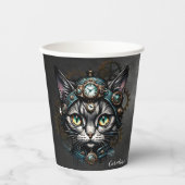 Schattigee steampunk kat met klokken en tandwielen papieren bekers (Voorkant)