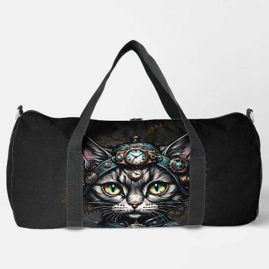 Schattigee steampunk kat met klokken en tandwielen plunjezak (Voorkant)