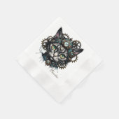 Schattigee steampunk kat met klokken en tandwielen servet (Hoek)