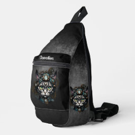 Schattigee steampunk kat met klokken en tandwielen sling bag
