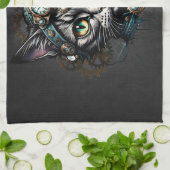 Schattigee steampunk kat met klokken en tandwielen theedoek (Gevouwen)