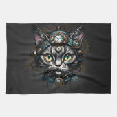 Schattigee steampunk kat met klokken en tandwielen theedoek (Horizontaal)