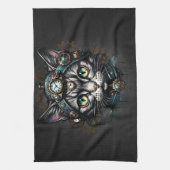 Schattigee steampunk kat met klokken en tandwielen theedoek (Verticaal)