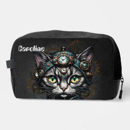 Schattigee steampunk kat met klokken en tandwielen toilettasje