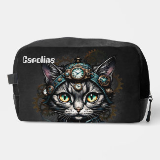 Schattigee steampunk kat met klokken en tandwielen toilettasje