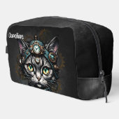Schattigee steampunk kat met klokken en tandwielen toilettasje (Rechterhoek)