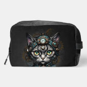 Schattigee steampunk kat met klokken en tandwielen toilettasje (Achterkant)