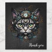 Schattigee steampunk kat met klokken en tandwielen wijn etiket (Enkel label)