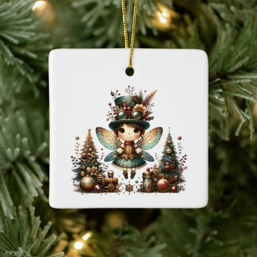 Schattigee Steampunk kerstfee en kerstbomen Keramisch Ornament (Boom)