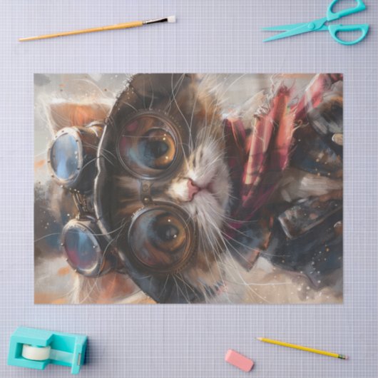 Schattigee Steampunk Kitten met Bril Decoupage Tissuepapier (Craft)