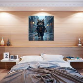 Schattigee Steampunk Kitten Wandelen in het Regen  Poster