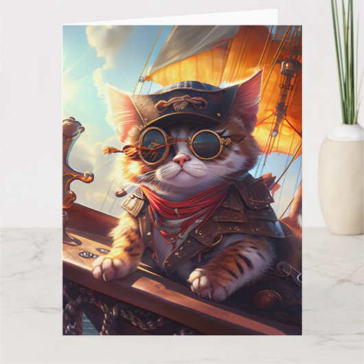 Schattigee Steampunk Pirate Cat Kaart (Voorkant)