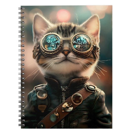 Schattigee Steampunk Schattige Cat Kitten G1 Notitieboek (Voorkant)