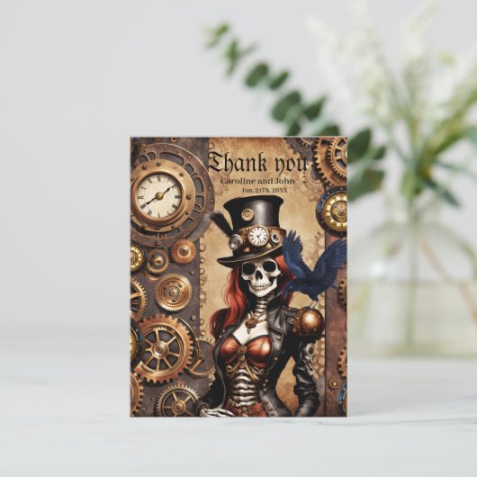 Schattigee Steampunk Skelet Bedankkaart (Staand voorkant)