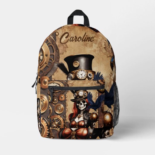 Schattigee Steampunk Skelet Bedrukte Rugzak (Voorkant)