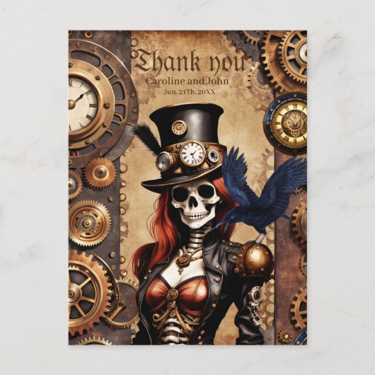 Schattigee Steampunk Skelet Briefkaart (Voorkant)