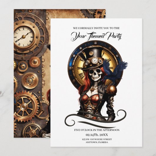 Schattigee Steampunk Skelet Kaart (Voorkant / Achterkant)