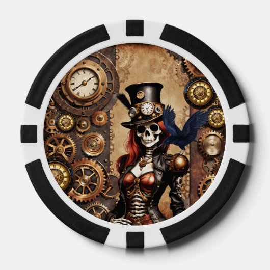 Schattigee Steampunk Skelet Poker Chips (Voorkant)