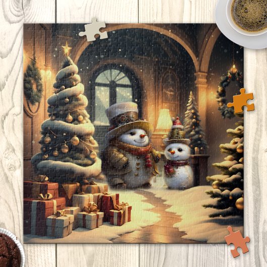 Schattigee Steampunk Sneeuwman Kerstpuzzel Legpuzzel