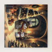 Schattigee Steampunk Sneeuwman Kerstpuzzel Legpuzzel (Horizontaal)