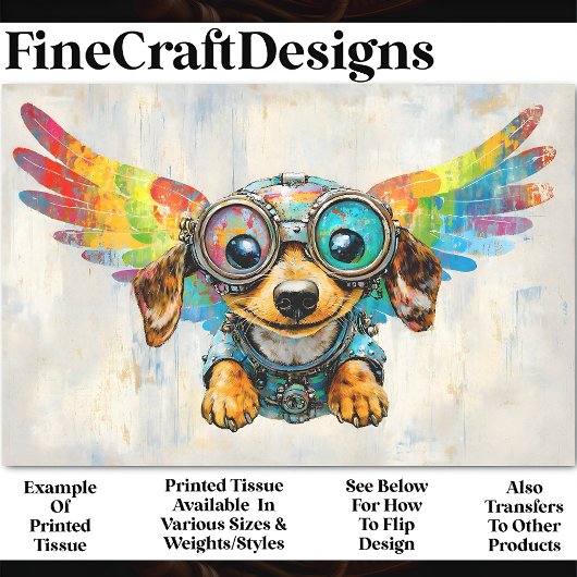 Schattigee Steampunk Teckel met Vleugels AV8 Decou Tissuepapier