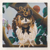 Schattigee Steampunk top Hoed Uil Glazen Onderzetter (Voorkant)
